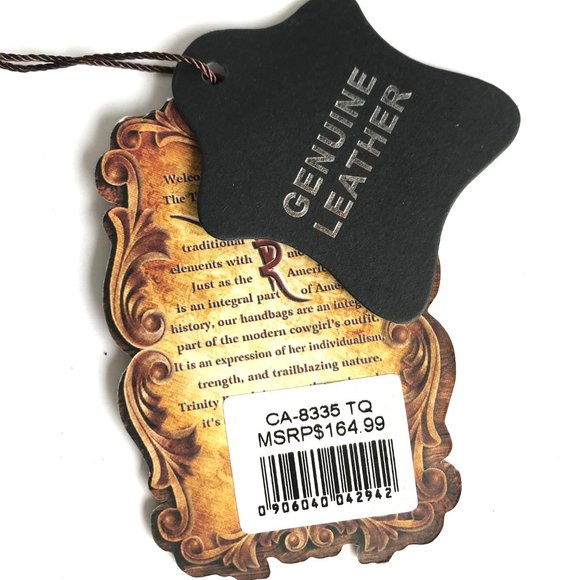 TRINITY RANCH Teal Tooled Genuine Leather Bag - Picture 9 of 15